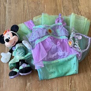 Disney Store XS 4 Little Mermaid dress Costume with crown and Minnie plush